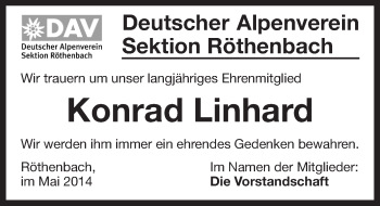 Traueranzeige von Konrad Linhard von Pegnitz-Zeitung